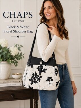 Chaps Black & White Floral Shoulder Bag women’s purse, feminine bag